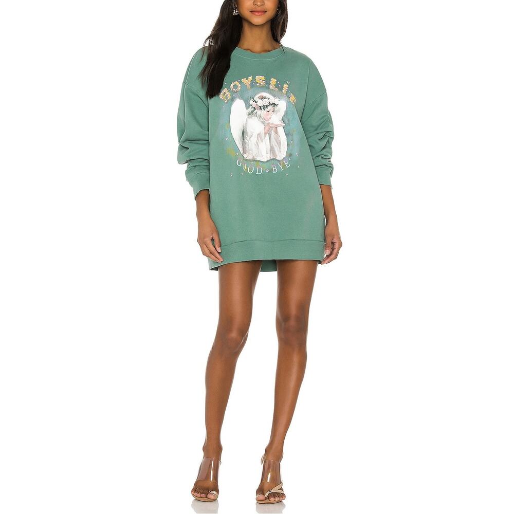 Boys Lie 'Good Bye' Green Screen Print Graphic Crewneck Sweatshirt Size OS